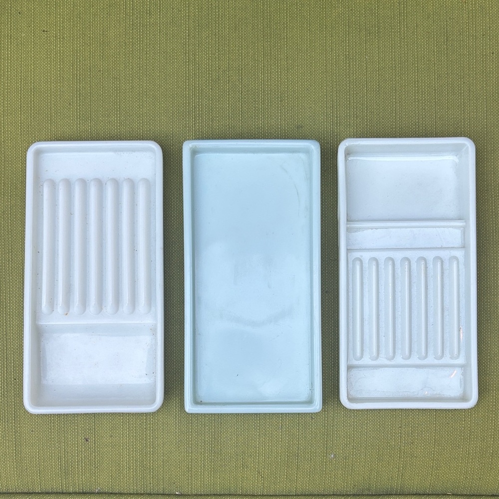 3 MILK GLASS DENTAL INSTRUMENT TRAYS